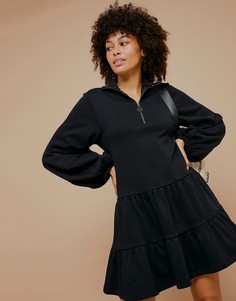 Черное трикотажное платье с баской по краю Topshop-Черный цвет