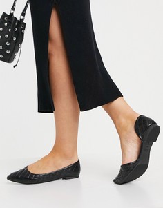 Черные стеганые туфли на плоской подошве с заостренным носом New Look-Черный цвет