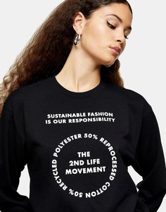 Черная футболка с длинными рукавами и принтом "2nd Life" Topshop-Коричневый цвет