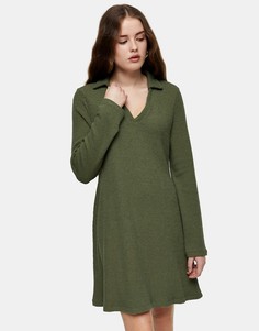 Платье мини цвета хаки с воротником Topshop-Зеленый цвет