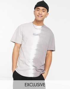 Двухцветная футболка с эффектом выбеленный тай-дай и вышитым логотипом Reclaimed Vintage inspired-Серый