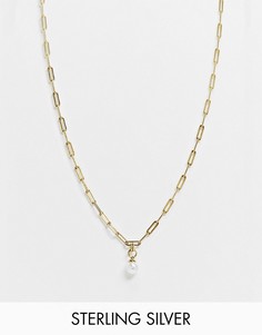 Позолоченное ожерелье из стерлингового серебра с овальной жемчужной подвеской Serge DeNimes-Золотистый