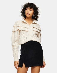 Черная джинсовая мини-юбка с разрезом Topshop-Коричневый цвет