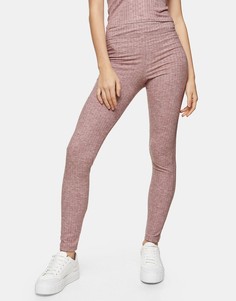 Розовые леггинсы в рубчик Topshop-Розовый цвет