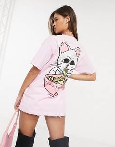 Свободная футболка с принтом кошки на спине New Love Club-Розовый
