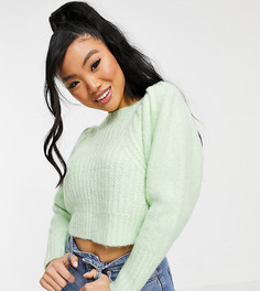 Зеленый укороченный джемпер со складками на рукавах Topshop Petite-Зеленый цвет