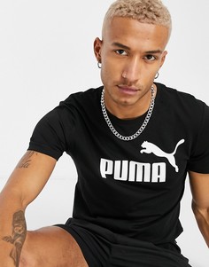 Черная футболка с большим логотипом Puma Essentials-Черный цвет