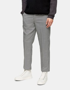 Брюки прямого кроя в черно-белую гусиную лапку Topman-Черный цвет
