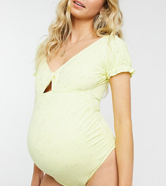 Желтый слитный купальник с вышивкой ришелье ASOS DESIGN Maternity