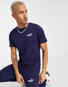 Темно-синяя футболка с маленьким логотипом Puma Essentials-Темно-синий