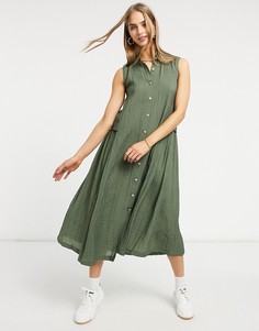 Зеленое платье миди на пуговицах YAS Lea-Зеленый Y.A.S