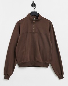 Коричневый свитшот с короткой молнией ASOS DESIGN-Коричневый цвет