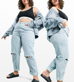Яркие свободные джинсы в винтажном стиле с завышенной талией и рваной отделкой ASOS DESIGN Curve-Голубой