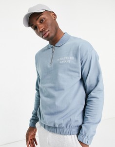 Голубой свитшот с молнией на воротнике и вышивкой New Look