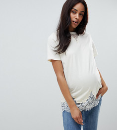 Кремовая удлиненная футболка с кружевом ASOS DESIGN Maternity-Белый