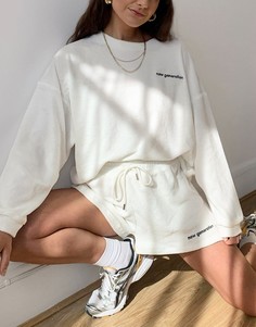 Кремовый спортивный костюм в стиле oversized из свитшота и шорт с вышивкой логотипа ASOS DESIGN-Белый