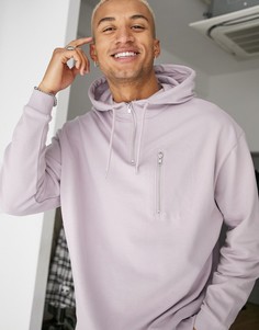 Oversized-худи фиолетового цвета из органического хлопка на короткой молнии с карманом на молнии ASOS DESIGN-Фиолетовый