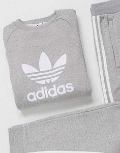 Серовато-фиолетовый свитшот с большим логотипом-трилистником adidas Originals-Серый