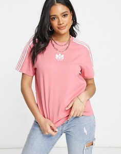 Дымчато-розовая футболка с тремя полосками и 3D-логотипом adidas Originals adicolor-Розовый цвет