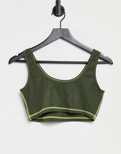 Спортивный кроп-топ цвета хаки с декоративными швами лаймового цвета Love & Other Things-Зеленый цвет