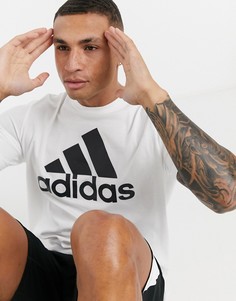 Белая футболка с большим логотипом adidas-Белый