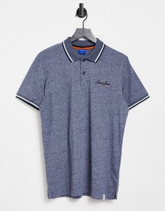 Темно-синее меланжевое поло с логотипом Jack & Jones Originals-Голубой