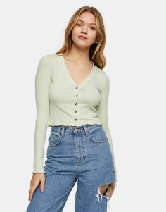 Зеленый кардиган в рубчик на пуговицах Topshop-Зеленый цвет