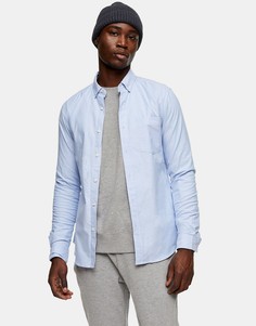 Голубая оксфордская рубашка из эластичной ткани Topman-Синий