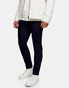 Эластичные зауженные джинсы из необработанного денима Topman-Голубой