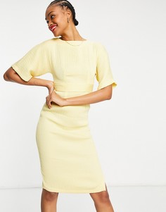 Лимонное платье миди в рубчик с юбкой-карандашом и завязкой на спине Closet London-Желтый