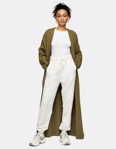 Оливковый кардиган макси с начесом Topshop-Зеленый цвет