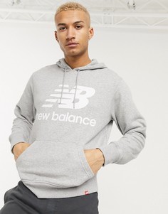 Серый худи с большим логотипом New Balance
