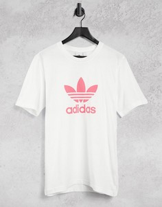 Белая футболка бойфренда с большим логотипом adidas Originals-Белый