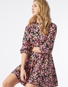 Розовое приталенное платье со свободной юбкой с длинными рукавами Miss Selfridge-Черный