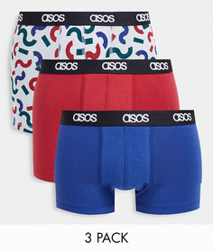Набор из 3 боксеров-брифов с абстрактным принтом ASOS DESIGN-Многоцветный