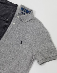 Светло-серое поло облегающего кроя из пике с логотипом Polo Ralph Lauren-Серый