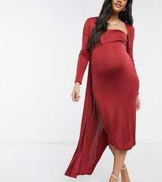 Темно-бордовое платье-бандо миди c халатом «2-в-1» ASOS DESIGN Maternity-Красный