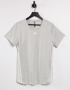 Серая футболка с 3 полосками adidas Training-Серый