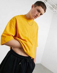 Футболка в стиле oversized из пике горчичного цвета со вставками ASOS DESIGN-Оранжевый цвет