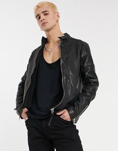 Черная кожаная куртка AllSaints Cora-Черный цвет