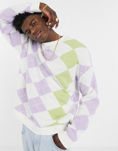 Вязаный джемпер с ромбовидным узором пастельных тонов ASOS DESIGN-Сиреневый