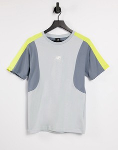 Футболка в стиле колор блок серого и желтого цветов New Balance-Серый