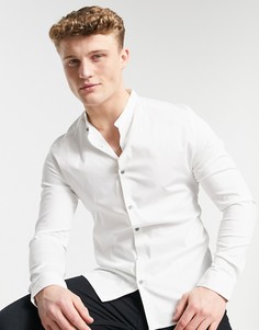 Облегающая рубашка белого цвета с длинными рукавами и воротником с застежкой на пуговицах River Island-Белый
