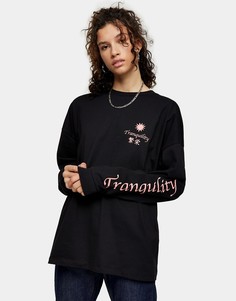 Черный лонгслив с надписью Topshop-Черный цвет