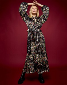 Платье миди с разноцветным принтом пэчворк и оборками Topshop Idol-Многоцветный