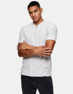 Серое поло в тонкую полоску с бейсбольным воротником Topman-Серый