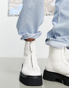 Ботинки челси из белой кожи с молнией спереди на массивной подошве ASOS DESIGN-Белый