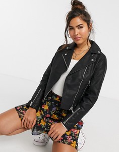 Черная байкерская куртка из искусственной кожи Miss Selfridge-Черный цвет