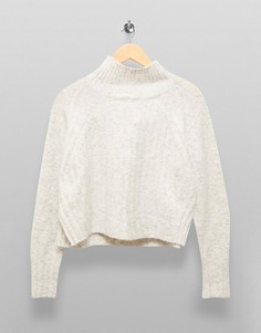 Серый меланжевый укороченный джемпер в рубчик Topshop