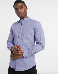 Узкая рубашка с воротником в винтажном стиле и мелким геометрическим узором Harry Brown-Голубой